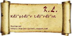 Káplár Lóránt névjegykártya